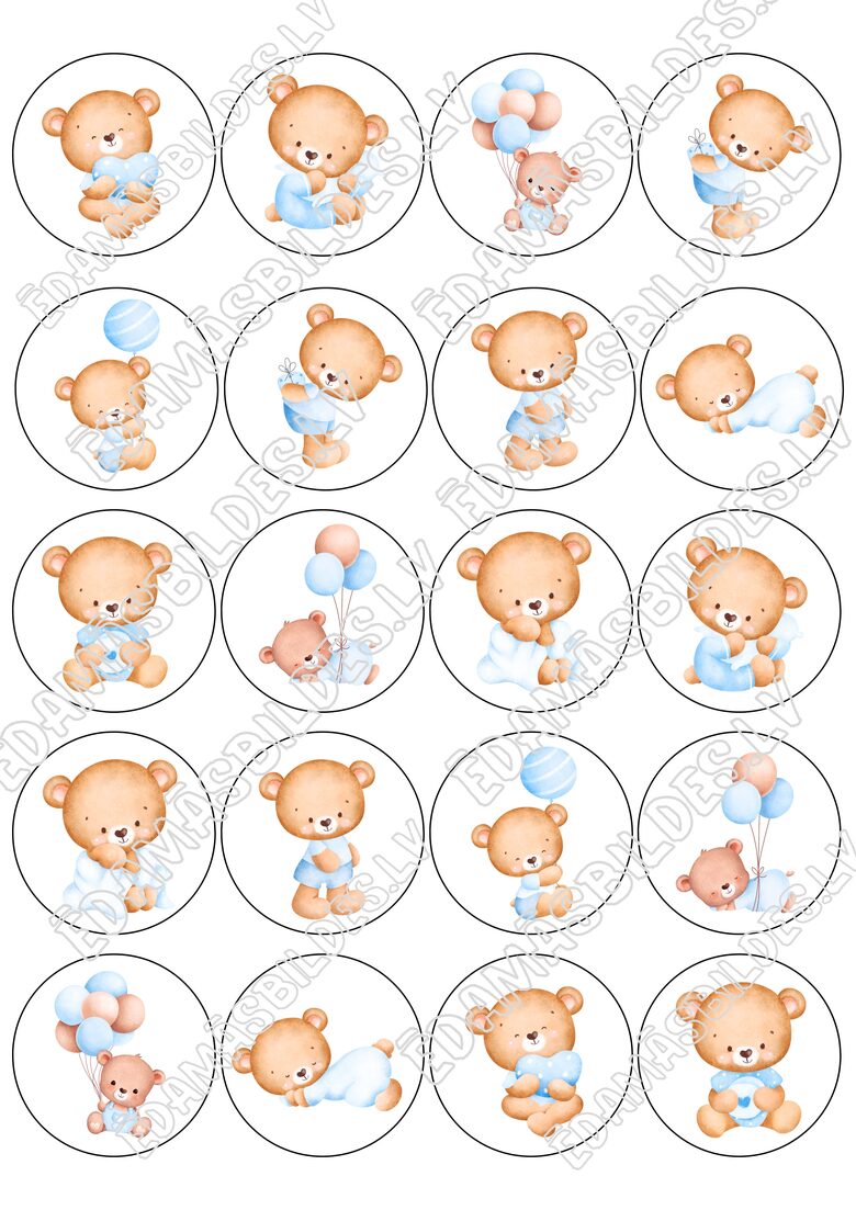 Cukura papīrs ar apdruku "Lācīši",5 cm, puika